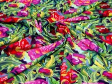Painted Peonies Viscose Challis Fabric Minerva Exclusive - POD - per metre