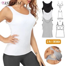 Women's Slimming Sleeveless Camisole with Built In Bra Tank Tops Shirts
