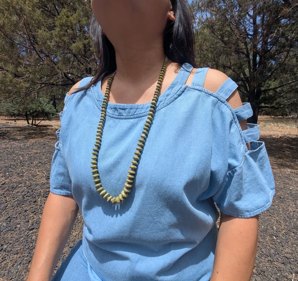 Collar Pullover Navajo Gaspeite Graduado Cuentas con Pluma Shell Heishi Joyería Foto 3 de 4