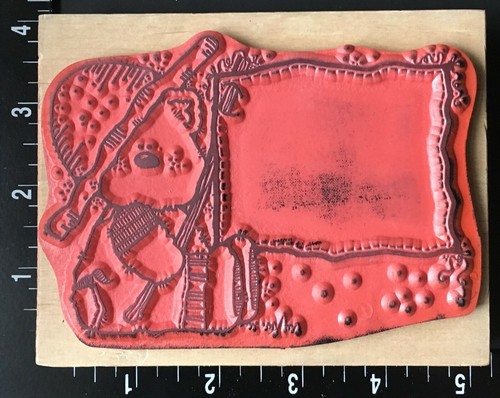 BUMPKIN SITTING TEDDY BEAR ANNOUNCEMENT FLAG Hooks Lines Inkers Rubber Stamp - Picture 2 of 5