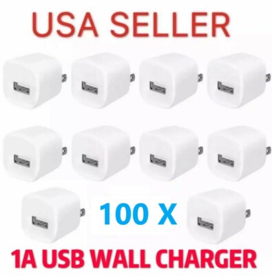 100 PCS 1A USB Wall Charger AC Power Adapter US FOR iPhone 4 5 6 7 8 X Xs White