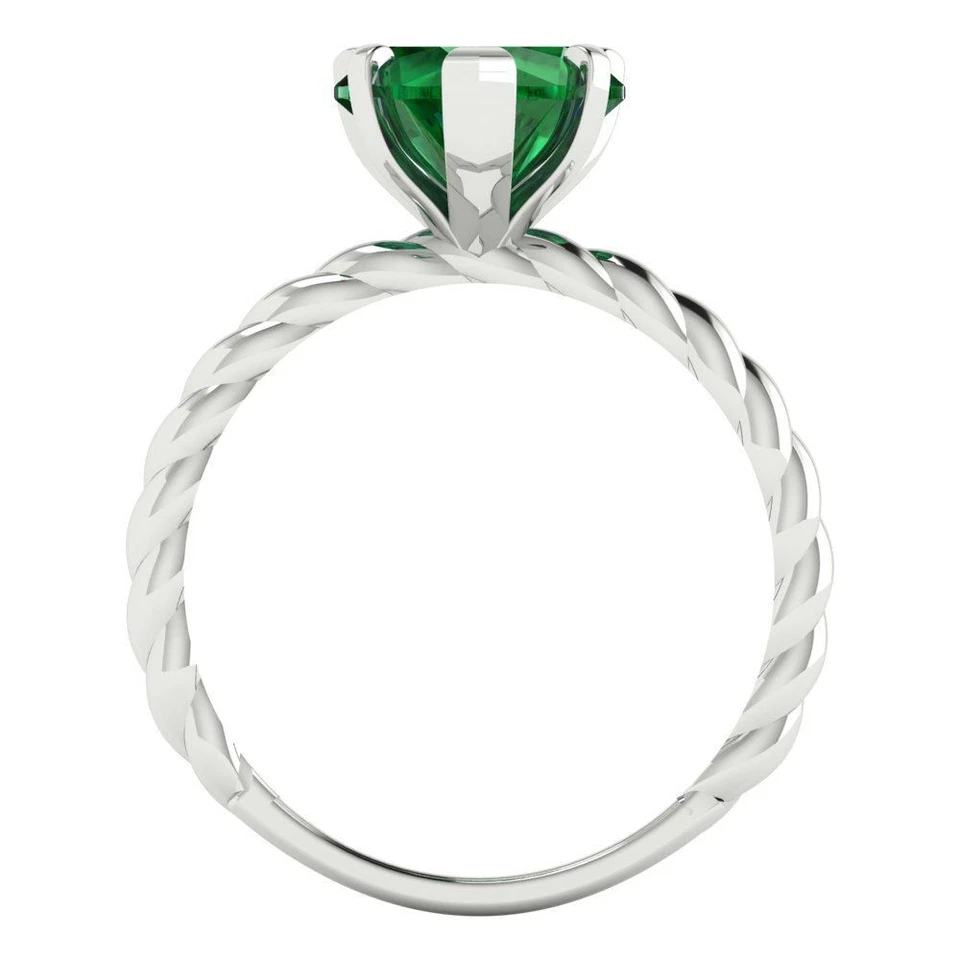 2 cttw Solitaire Simulated Emerald Engagement Ring - 14K Solid Gold (White Gold) - Image 4 of 4