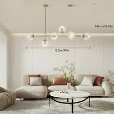 Modern 6-Lights Globe Ceiling Light Pendant Lamp Linear Chandelier  Living Room