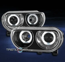 FIT 2008-2014 DODGE CHALLENGER DUAL CCFL HALO BLACK PROJECTOR HEADLIGHT HEADLAMP
