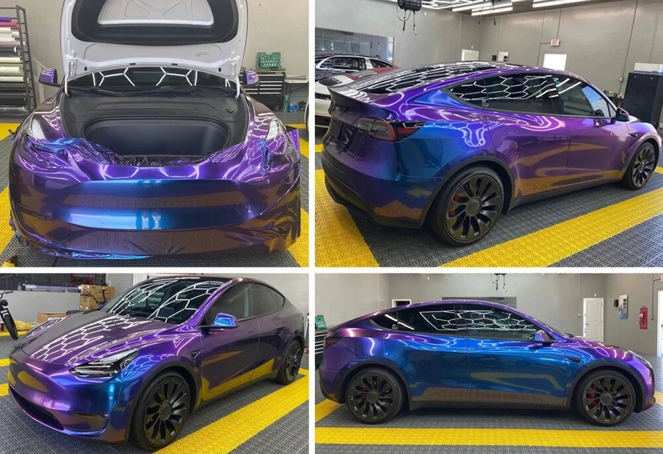 Envoltura de película de vinilo azul púrpura camaleón metálico brillante premium sin burbujas de aire Foto 4 de 4