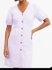 Loft Women’s Button V-Neck Dress - Size 2 Purple lavender Linen Spring Summer