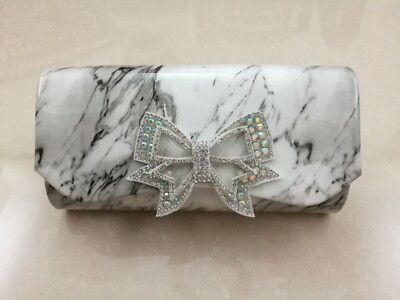 DEFECT! Marbling Design Bow Rhinestone PVC Women Wedding Prom Clutch Bag Handbag