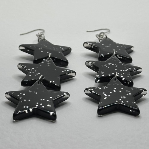 Set Of large star Glitter Charm Acrylic Earrings And Necklace. oversized triple - Picture 11 of 42