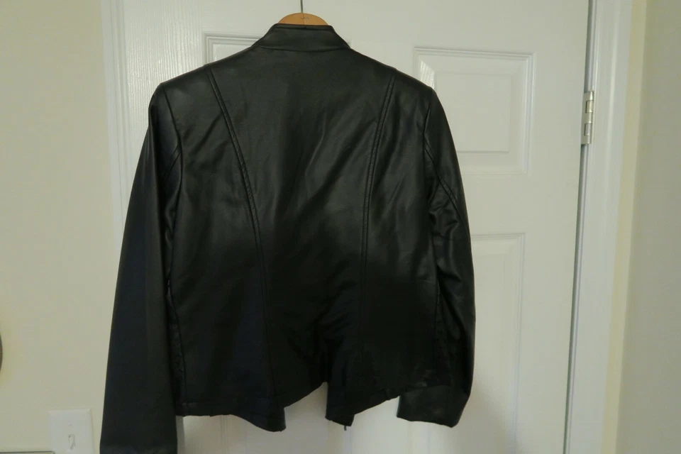 Mujer Revue Imitación Cuero Chaqueta Motociclista Bombardero Abrigo Negro Talla Pequeña Foto 4 de 4