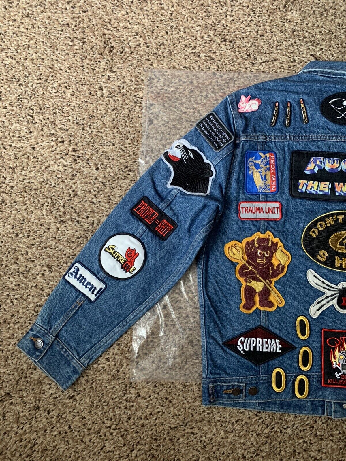 Supreme Patches Denim Trucker Jacket Blue (SS18J53) Men's