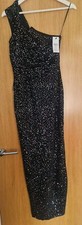 Lipsy Black Silver Sequin Maxi Dress 10 Party Wedding Prom Side Split £95
