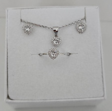 SET COMPLETO COLLANA ORECCHINI E ANELLO ARGENTO 925 A CUORE ZIRCONE BIANCO
