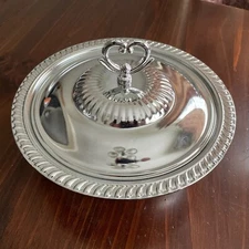 70s Shelton Ware Chrome 9.5" Round Serving Dish with Lid & Heart Handle