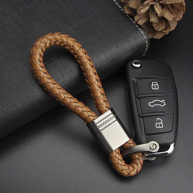 Premium Lanyard Leder Schlüsselanhänger passend für alle Autoschlüssel, braun