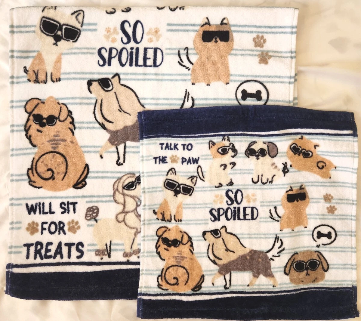 Kassafina set of 2 Towels with Dog Print So Spoiled 100 cotton