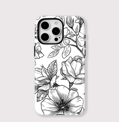 Schwarz Weiß Blumen Robust iPhone 17 16 15 14 13 12 11 Pro Max Air