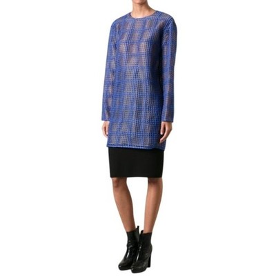 Marco de Vincenzo Wool Mini Shift Dress Size 40 M Blue Tan Career Party Office