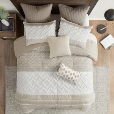 Ink Ivy Queen Duvet Cover Set, Chic Chevron Chenille Tufting Accent, Boho Duvet