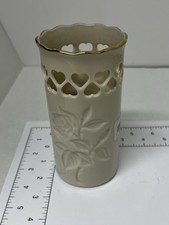 LENOX Pierced Heart Cut Out collection Vase gold trim 5.5" Tall Made In USA CB1
