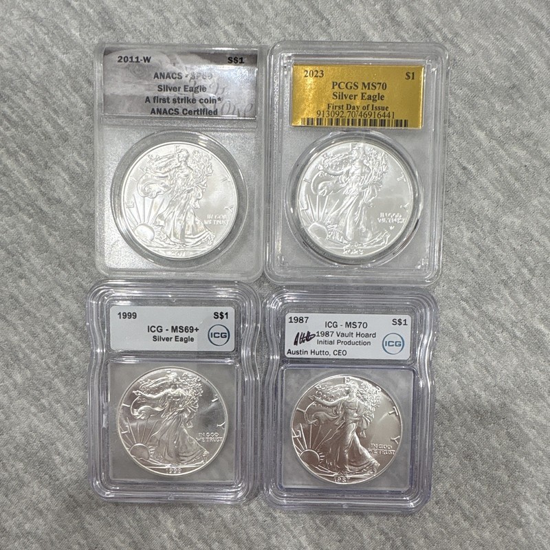 U.S. Mint American Silver Eagle 4-Coin Graded Lot 1987-2023 ANACS PCGS ICG