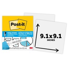 Post-it Easy Erase Whiteboard Sheets, 2 Pack, 9.1 x 9.1 in, Instant Whiteboard,