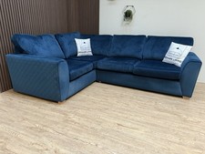 Blue velvet DFS Orka corner sofa left hand facing (WE DELIVER)