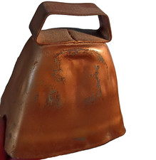Copper Finish Cow Bell Metal w/ Clapper Vtg. Farmhouse Display Or For Your Cow