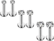 16G Diamond CZ Lip Rings Labret Monroe Nose Tragus Helix Ear Piercing... 