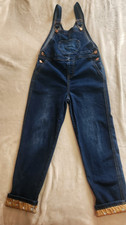 Girls Denim Overalls blue with a patterned inner cuff size 10/12