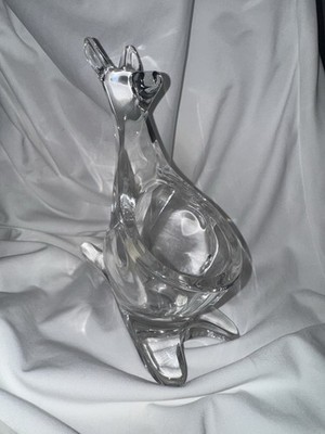 Vintage Modern Art Crystal Glass Kangaroo Pencil Holder/ Paperweight 