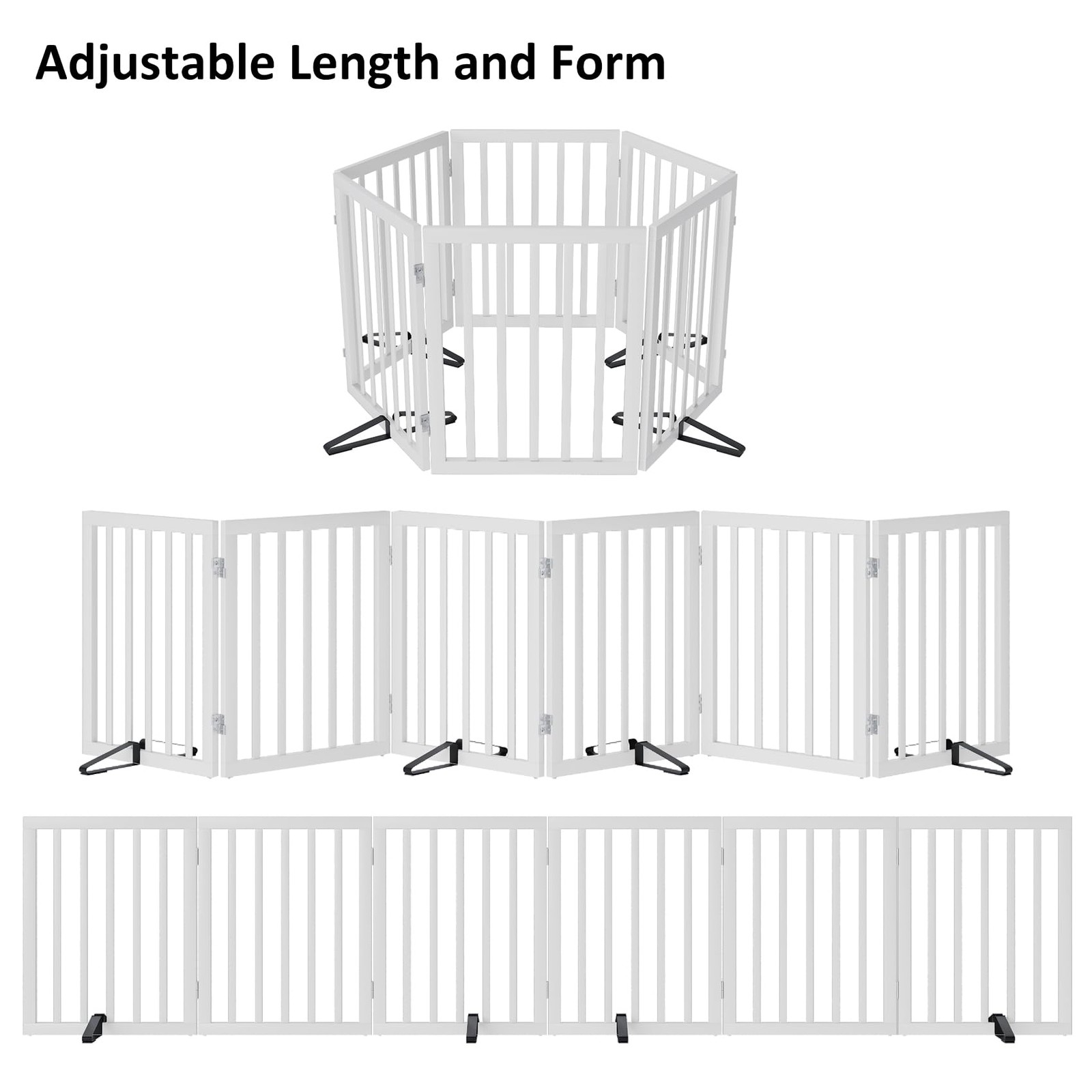 Wooden Dog Gate Freestanding Foldable 6 Panel Pet Gates Extra Wide Dog Gates...