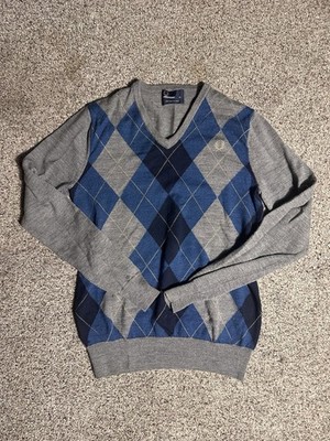 Fred Perry Men s 100% Wool Sweater Checkered Pattern *flaw*