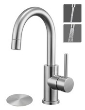 Brushed Nickel Bathroom Faucet, Single Hole Sink Faucet with 2 Mode Sprayer, ...