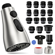 Faucet Head Replacement Kit 3 Modes with 17 Adapters Pull Down Spray Head