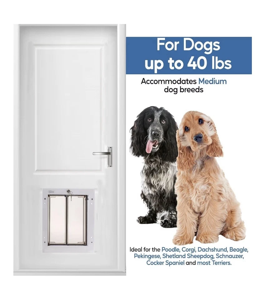 NEW PlexiDor Performance Pet Doors Dogs Cats - White Medium Door Mount with Lock - Image 2 of 4