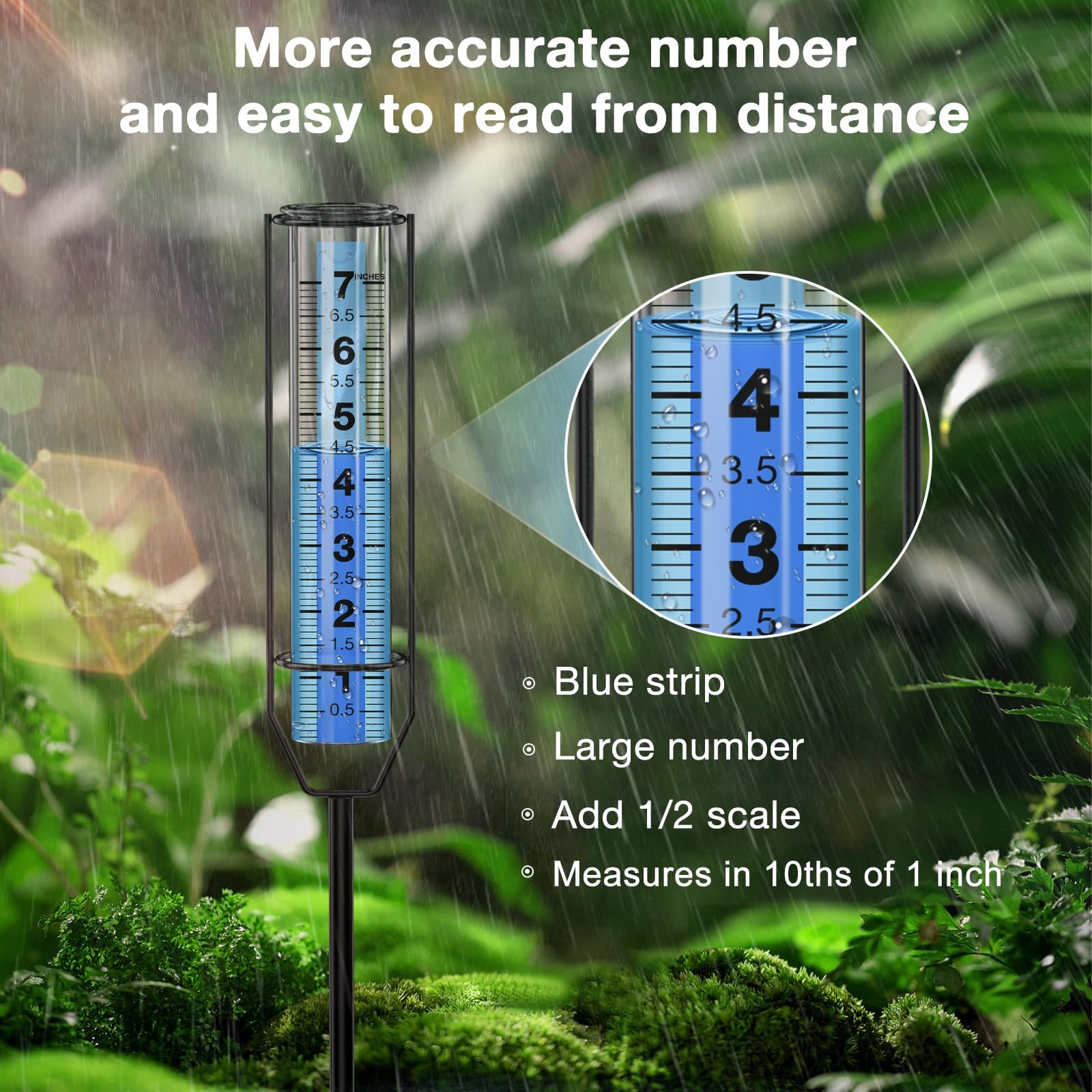 BoArt Rain Gauge,7" FreezeProof Thickened Transparent Plastic Rain Gauge Outdoor