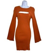Cotton:On Cut Out Mini Dress Long Bell Sleeve Baked Peach M Y2K Bodycon NWT￼￼
