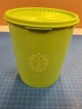 Tupperware Servalier 807-8 Canister Vintage Lime Green Floral Kitchen Container