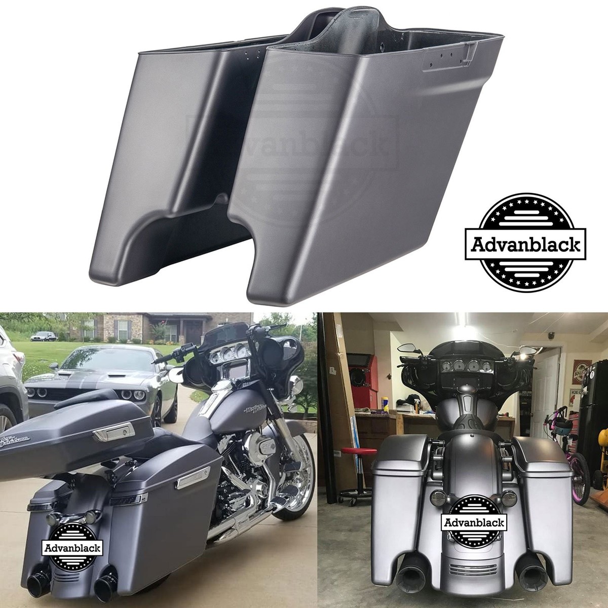 Advanblack Charcoal Denim Extended Stretched Saddlebags Bottoms