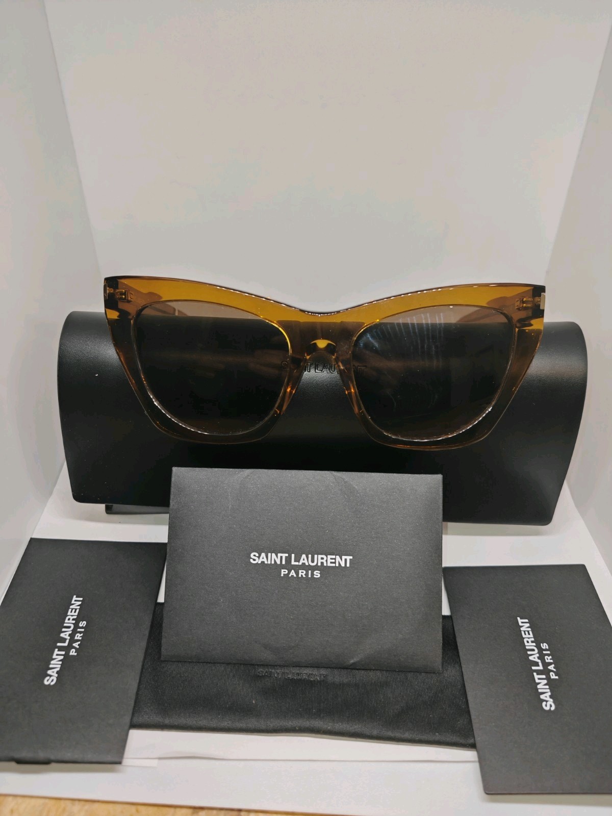 SAINT LAURENT KATE YSL SL214 015 Havana Green Unisex Cat eye Logo Sunglasses 214
