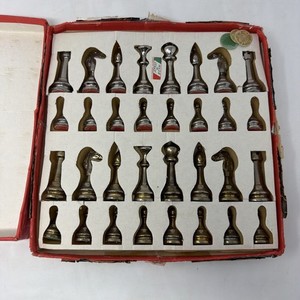 Italian 3" Brass and Cast Metal Complete Set of 32 Chess Pieces