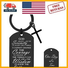 Classic Black Serenity Prayer Keychain with Cross Charm - Perfect Recovery Gift