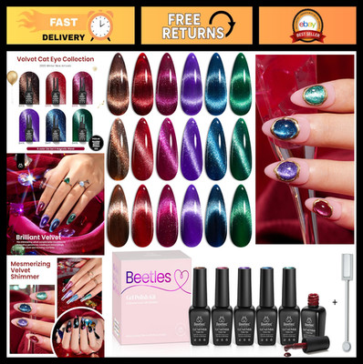 6 Colors Cat Eye Gel Nail Polish Set - Glitter Magnetic Effect, Soak Off UV Mani