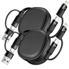 2Pack 5 in 1 Retractable Fast Charging Cable, USB C to USB C Fast Charging