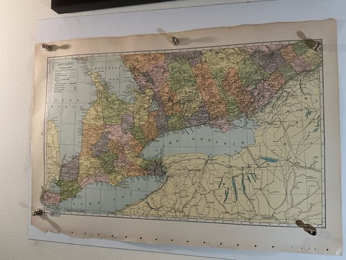 Vintage Ontario & New York Map + 1930 Ontario Census Data – Double‑Sided