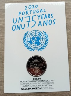 2 Euro Portugal 2020 in original Coincard 75 Jahre Vereinte Nationen UNO