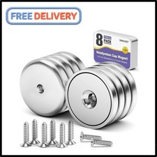 8Pack Neodymium round Base Cup Magnet 100LBS Strong Rare Earth Magnet Heavy Duty