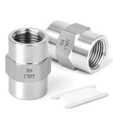 2PCS 304 Stainless Steel Pipe Coupling, 1-Inch Female x 1-Inch Female Fitting