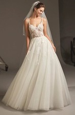 Pronovias 'Juliet' Embellished Tulle Wedding Dress Size 12 Couture 1800 Ivory