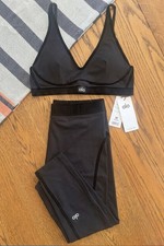 ALO Women's Black Athletic Bra Leggings Set Yoga Gym Athleisure Size M